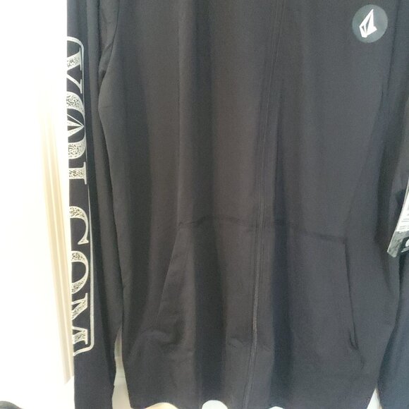NWT Volcom Mens Rally Hooded Long Sleeve Thrashguard UV zip up shirt black M L - Picture 4 of 12